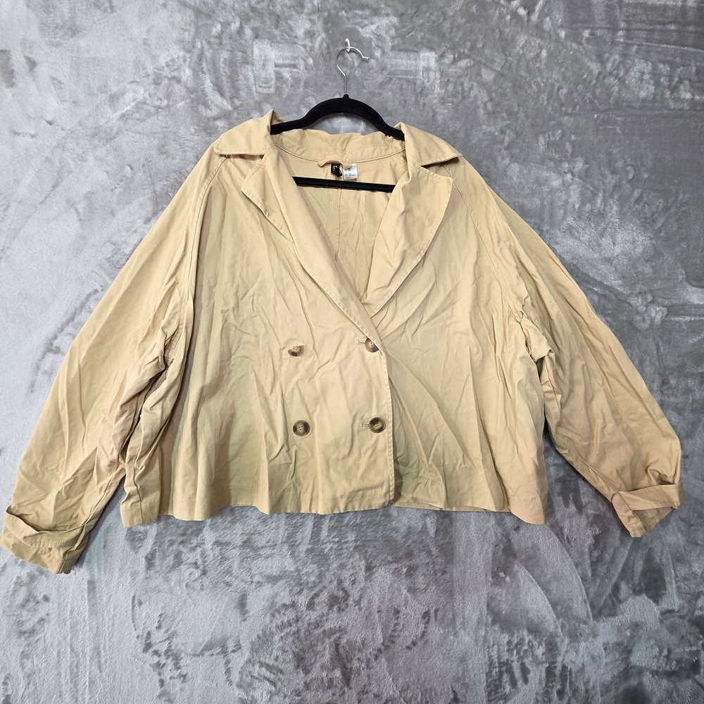 HM Divided Womens 3XL Tan Beige Cropped Double Breasted Cotton Trench Jacket